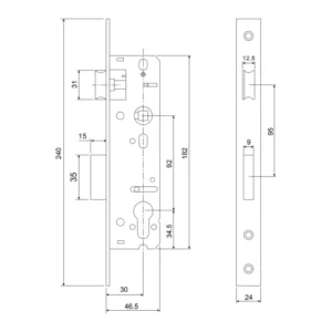 Stainless steel narrow stile roller bolt lock with 30mm backset