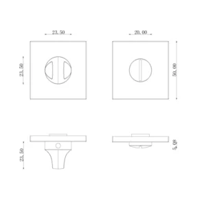 stainless steel square thumbturn and release without indicator for bathroom doors