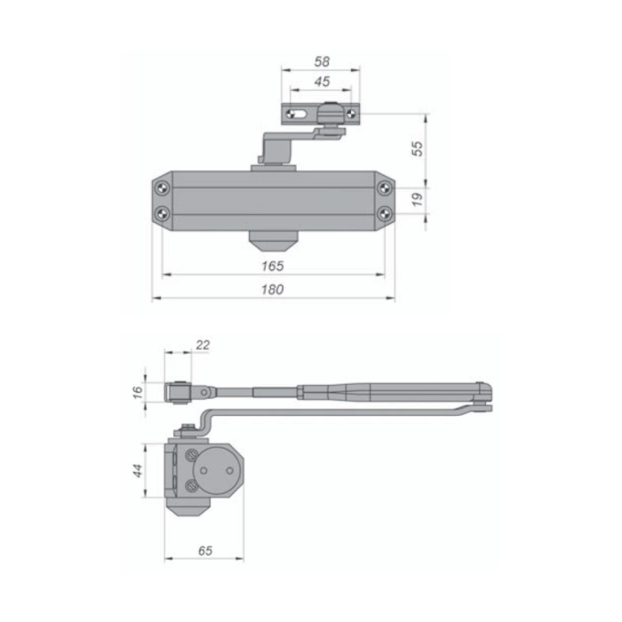 EuroArt overhead door closer in silver finish for smooth and controlled closing of wooden and metal doors