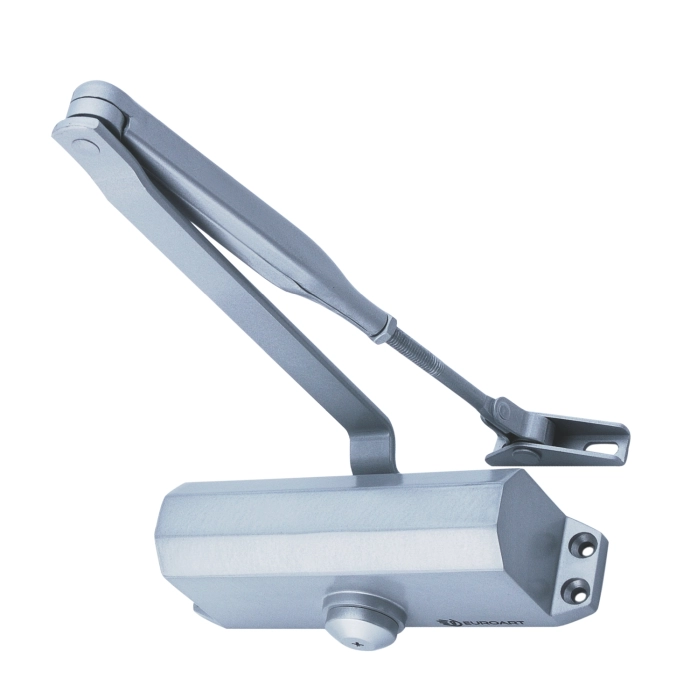 EuroArt overhead door closer in silver finish for smooth and controlled closing of wooden and metal doors