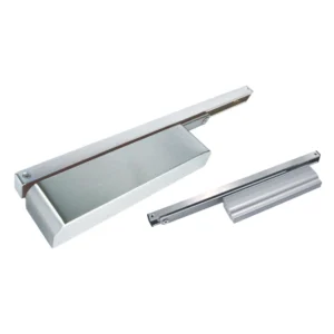 cam action door closer with stainless steel cover and sliding arm for smooth controlled door closing