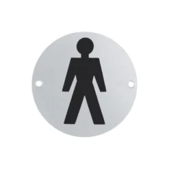 stainless steel circular unisex signage for toilets, restrooms, and public areas