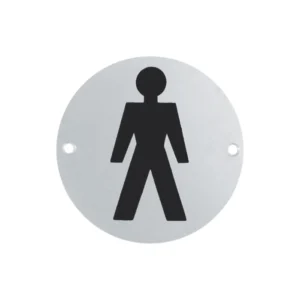 stainless steel circular unisex signage for toilets, restrooms, and public areas
