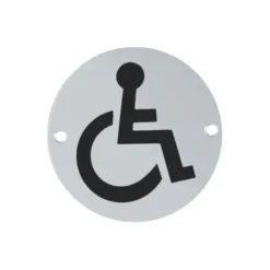 stainless steel circular disabled signage for toilets, restrooms, and public areas