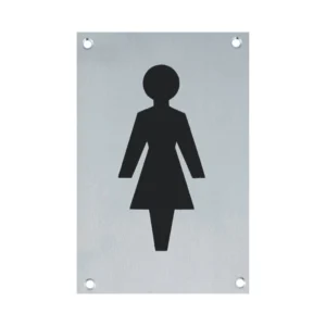 stainless steel rectangular female signage for toilets, restrooms, and public areas