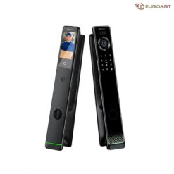 EuroArt fingerprint digital door lock installed on wooden door