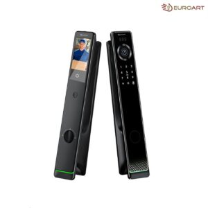 EuroArt fingerprint digital door lock installed on wooden door