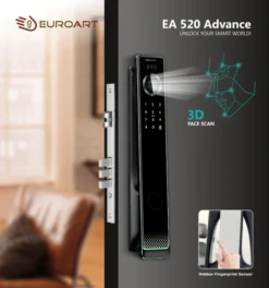 EuroArt fingerprint digital door lock installed on wooden door