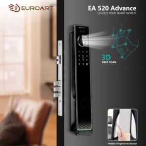 EuroArt fingerprint digital door lock installed on wooden door