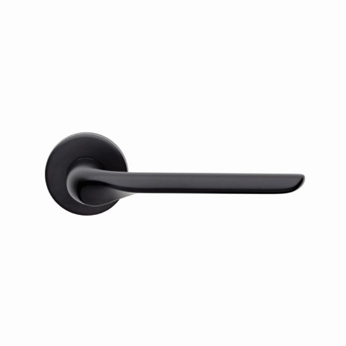 Matt Black Brass Lever Handle Round Rose with Escutcheons